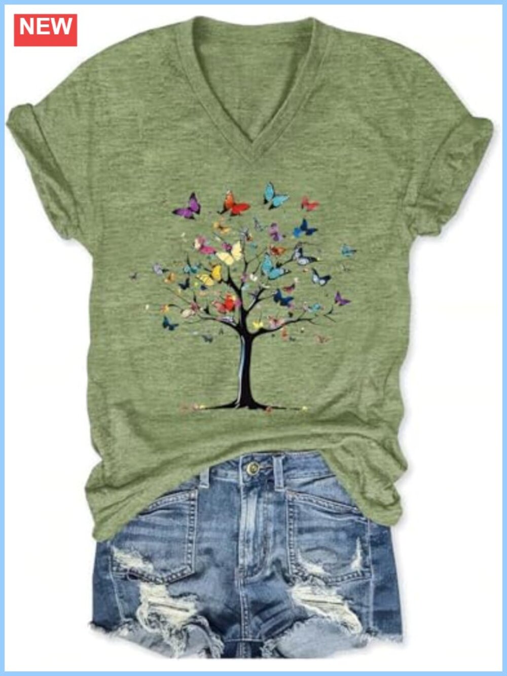 V-Neck Graphic Tee Vintage Boho Flowers Cotton Blend Short Sleeve T-Shirt